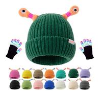 Genérico Monster Tentacle Hat, Winter Parent-Child Cute Glowing Little Monster Knit Hat with Light Up Gloves (Dark green)