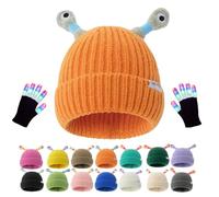 Genérico Monster Tentacle Hat, Winter Parent-Child Cute Glowing Little Monster Knit Hat with Light Up Gloves (Orange)