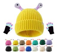 Genérico Monster Tentacle Hat, Winter Parent-Child Cute Glowing Little Monster Knit Hat with Light Up Gloves (Yellow)
