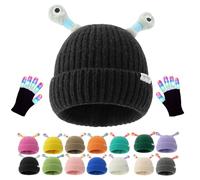 Genérico Monster Tentacle Hat, Winter Parent-Child Cute Glowing Little Monster Knit Hat with Light Up Gloves (Black)