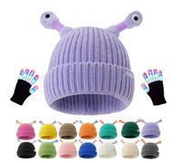 Genérico Monster Tentacle Hat, Winter Parent-Child Cute Glowing Little Monster Knit Hat with Light Up Gloves (Purple)