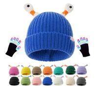 Genérico Monster Tentacle Hat, Winter Parent-Child Cute Glowing Little Monster Knit Hat with Light Up Gloves (Blue)