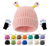 Genérico Monster Tentacle Hat, Winter Parent-Child Cute Glowing Little Monster Knit Hat with Light Up Gloves (Pink)