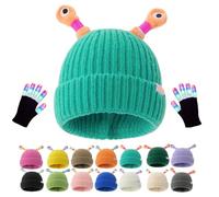 Genérico Monster Tentacle Hat, Winter Parent-Child Cute Glowing Little Monster Knit Hat with Light Up Gloves (Lake Green)