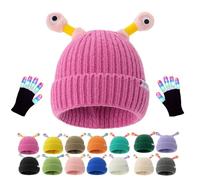 Genérico Monster Tentacle Hat, Winter Parent-Child Cute Glowing Little Monster Knit Hat with Light Up Gloves (Rose Red)