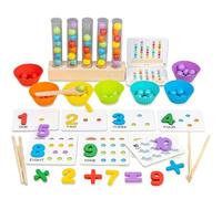 Genérico Montessori Arithmetic Math Toy Set Montessori Arithmetic Math Toy Silicone Digital Learning with Beads,Chopsticks & Spoons, Number Blocks, Daily Number Match, Wooden for Children Gifts (C)