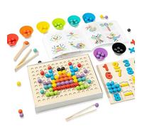 Genérico Montessori Arithmetic Math Toy Set Montessori Arithmetic Math Toy Silicone Digital Learning with Beads,Chopsticks & Spoons, Number Blocks, Daily Number Match, Wooden for Children Gifts (D)