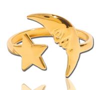 Genérico Moon And Star Cuff - Where Celestial Magic Meets Earthly Craft,Handmade Adjustable Star and Moon Pattern Open Bracelet,for Women (Gold)