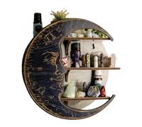 Genérico Moon Corner Shelf Wall Mounted, Floating Crystal Display Ledge, 9.84 * 9.84 * 2.95in Compact Wooden Rack, Purple/Black Moon Shaped Shelf, Space Saving Storage Counter for Home