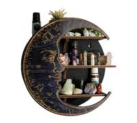 Generico Moon Corner Shelf Wall Mounted, Floating Crystal Display Ledge, 9.84 x 9.84 x 2.95in Compact Wooden Rack, Purple/Black Moon Shaped Shelf, Space Saving Storage Counter for Home