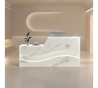 Genérico Mostrador de recepción Moderno con Cerradura, cajón y Bandeja para Teclado, Mesa de mostrador Frontal con luz LED para vestíbulo de Oficina y salón de Belleza (Rayas Blancas, 120 x 60,1 x 10