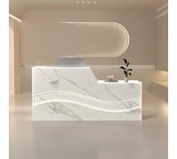 Genérico Mostrador de recepción Moderno con Cerradura, cajón y Bandeja para Teclado, Mesa de mostrador Frontal con luz LED para vestíbulo de Oficina y salón de Belleza (Rayas Blancas, 140x60x100cm).