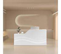 Genérico Mostrador de recepción Moderno con Cerradura, cajón y Bandeja para Teclado, mostrador Frontal Iluminado para vestíbulo de Oficina y salón de Belleza (Blanco, 140 x 60,1 x 100 cm).