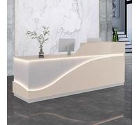 Genérico Mostrador de recepción Moderno con Tiras de luz LED, Elegante Mesa para Salones de Belleza y oficinas, Madera industrializada Beige y Blanca, solución de recepción de 140 cm