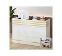 Genérico Mostrador de recepción Moderno para Salones de Belleza, Tiendas y Espacios comerciales. Mostrador de Ventas Rectangular para oficinas Que Mejora la Experiencia del Cliente (Barra de Oro blan