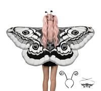 Generico Moth Wings - 170 cm Halloween Butterfly Wing | Gasa Polyester Silk Cape Set with Headband Face Cover Lightweight Breathable Cosplay Costume Festival Party Prop Dresšup Accessory, Moth y negro