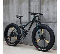 Genérico Mountain Bike, 26 Pulgadas Fat Tire Bicycle, 27-Speed, High-Carbon Steel Frame, Full Suspension, Dual Disc Brake, 4.0 Pulgadas Thick Wheels para Trail y Beach Riding, Color: