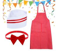 Genérico Movie Night Costume - Red White Striped Apron Hat Bow Tie Set