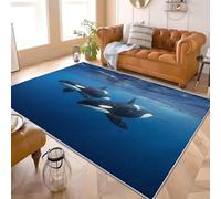 Genérico mpreso Felpudo Antideslizante Animales Marinos, Orcas Antideslizante Sala Estar Dormitorio Alfombra 60x90 Cm Azul Sin Peluche Lavable de Pelo Corto Alfombra Interior