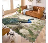 Genérico mpreso Felpudo Antideslizante IlustracióN De Flor De Pavo Real Antideslizante Sala Estar Dormitorio Alfombra 140x200 Cm Azul-Verde Sin Peluche Lavable de Pelo Corto Alfombra Interior