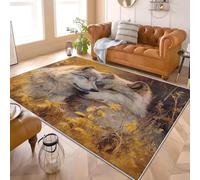 Genérico mpreso Felpudo Antideslizante Pintura Al óLeo De Un Lobo Antideslizante Sala Estar Dormitorio Alfombra 160x230 cm Amarillo Sin Peluche Lavable de Pelo Corto Alfombra Interior