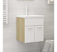 Genérico Mueble con Lavabo Madera de ingeniería Blanco y Roble Sonoma,Mobiliario,Conjuntos de Muebles,Muebles de baño-3070816