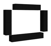 Genérico Mueble TV 8 pc Negro, Mural, 4 compartimentos grandes | Montaje en pared, ahorro de espacio, estructura modular, puertas de almacenamiento, tinte neutro, limpieza con paño húmedo