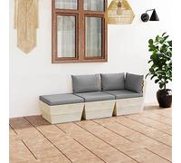 Genérico Muebles de jardín de palets 3 pzas y Cojines Madera de Abeto,Conjuntos de jardín-3063421
