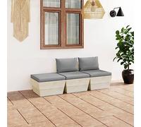 Genérico Muebles de jardín de palets 3 pzas y Cojines Madera de Abeto,Mobiliario,Muebles de jardín,Conjuntos de jardín-3063409