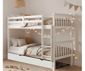Genérico MUEBLESYA Litera Triple de Pino Macizo con Seguridad Certificada, 3 Camas 90x190 cm con Cama Nido, Estructura Convertible y Escalera Reversible, Blanco Lacado