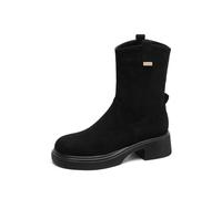 Genérico Mujer Ante Sintético Botas Cortas con Cremallera Lateral Tacón Grueso Botas De Plataforma Punta Redonda Bota Casuales,Negro,38 EU