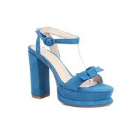 Genérico Mujer Ante Sintético Sandalias De Verano Punta Abierta Destalonado Sandalias De Vestir con Lazo Tacón Grueso Plataforma Zapatos para Fiestas De Graduación,Azul,36 EU