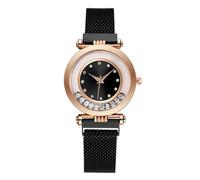 Generico Mujer Casual Ultra delgado Cómodo Mesh Belt Watch Diamond Quicksand Face Dial Reloj de cuarzo analógico Regalos de moda, Negro , Pulsera