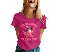 Genérico Mujer Cinta Rosa del Mes de Sensibilización al Cáncer Colibríes Camiseta con Cuello en V T Camisa Octubre Rosa, 01 rosa brillante, S