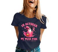 Genérico Mujer Cinta Rosa del Mes de Sensibilización al Cáncer Colibríes Camiseta con Cuello en V T Camisa Octubre Rosa, 01 Marina, XXL