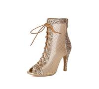 Genérico Mujer Cordones Botines de Verano con Cremallera Punta Abierta Malla Sandalias de Vestido tacón Alto de Aguja Zapatos de Boda, Fiesta y graduación,Oro,40 EU