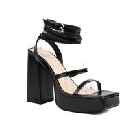 Genérico Mujer Correa Cruzada En El Tobillo Sandalias De Vestir con Hebilla Tacón Alto Grueso Plataforma Zapatos De Invitada Punta Cuadrada Abierta Zapatos De Fiesta De Graduación,Negro,36 EU
