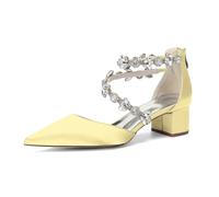 Genérico Mujer Correa En El Tobillo Zapatos De Boda con Cremallera Punta Puntiaguda Satén Zapatos De Novia Tacón Grueso Medio Sandalias Da Noche De Fiesta De Graduación,Amarillo,36 EU