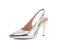 Genérico Mujer Cuero PU Zapatos De Boda con Hebilla Punta Puntiaguda Destalonado Sandalias De Novia Tacón Alto De Aguja Zapatos De Noche De Fiesta De Graduación,Plata,36 EU