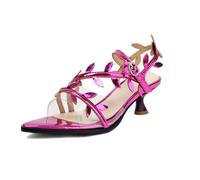 Genérico Mujer Decoración Hoja Metálica Punta Afilada Slingback Sandalias Tacón Gatito Escultural Correa PVC Transparente Hebilla Tobillo Ajustable Suela Antideslizante,Fuchsia,46 EU