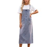 Genérico Mujer Largos Vestido Vaquero Denim Dungaree Vestidos Peto de Falda Talla Grande con Bolsillos