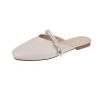 Genérico Mujer Planos De Verano con Puntera Cerrada Y Tira Trasera | Planos Casuales Sin TalóN De Punta Cuadrada, Mules Tipo Slip-On Con Correa Anudada Y DecoracióN De Perlas