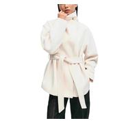 Genérico Mujer Primavera Y Otoño Retro Elegante Clásico Solapa Color Sólido Mezcla De Lana Abrigo Moda Tendencia Oficina De Negocios Casual Abrigo Cálido (Blanco,M)