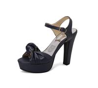 Genérico Mujer Punta Abierta Nudo Zapatos De Vestir Correa En El Tobillo Zapatos De Fiesta De Graduación con Hebilla Tacón De Bloque Alto Plataforma Sandalias De Verano,Azul,37 EU