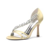 Genérico Mujer Punta Abierta Sandalias De Novia De Raso Tacón Alto De Aguja Zapatillas De Boda Sin Cordones Zapatos De Noche De Fiesta De Graduación con Diamantes De Imitación,Amarillo,39 EU
