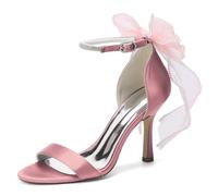 Genérico Mujer Punta Abierta Zapato De Novia De Raso Correa En El Tobillo Zapatos De Vestir con Perla Tacón Alto De Aguja Zapatos De Fiesta De Boda De Graduación,Rosado,39 EU