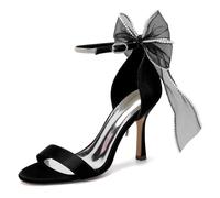 Genérico Mujer Punta Abierta Zapato De Novia De Raso Correa En El Tobillo Zapatos De Vestir con Perla Tacón Alto De Aguja Zapatos De Fiesta De Boda De Graduación,Negro,39 EU