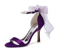 Genérico Mujer Punta Abierta Zapato De Novia De Raso Correa En El Tobillo Zapatos De Vestir con Perla Tacón Alto De Aguja Zapatos De Fiesta De Boda De Graduación,Púrpura,43 EU