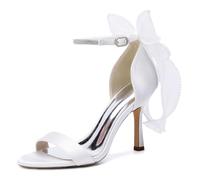 Genérico Mujer Punta Abierta Zapato De Novia De Raso Correa En El Tobillo Zapatos De Vestir con Perla Tacón Alto De Aguja Zapatos De Fiesta De Boda De Graduación,Blanca,36 EU