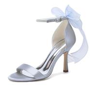 Genérico Mujer Punta Abierta Zapato De Novia De Raso Correa En El Tobillo Zapatos De Vestir con Perla Tacón Alto De Aguja Zapatos De Fiesta De Boda De Graduación,Plata,43 EU